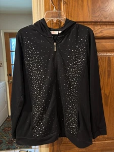 QUACKER FACTORY Rhinestone Full Zip Hoodie Jacket Women's Size Large Black - Bild 1 von 4