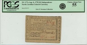 1778 August 8 $10 No. Carolina Colonial Note NC-177a PCGS AU55 - Picture 1 of 2