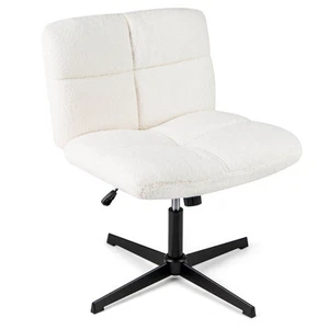 Armless Office Desk Chair Cross Legged Office Chair w/ Imitation Lamb Fleece - Picture 1 of 8