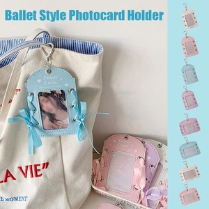 DIY Ballet Ribbon Kpop Photocard Holder PU Leather Idol Card Sleeve Bag Pendant - Picture 1 of 21
