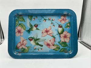 Set 4 Vintage Ross Metal TV Trays Folding Legs Ruby Throated Hummingbirds Floral - Picture 1 of 17