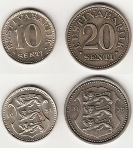 ESTONIA Coins KM12 10 SENTI 1931 XF+ and KM17 20 SENTI 1935 XF - Picture 1 of 3