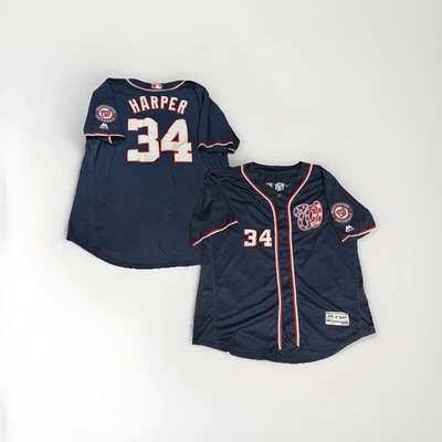 Washington Nationals Bryce Harper #34 Jersey Majestic Flag Blue Sz 52 - Image 1 of 4