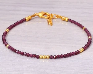 Natural Red Garnet Faceted Round 2-3MM Gemstone Beads Women Bracelet Gifts 6-8" - Picture 1 of 10
