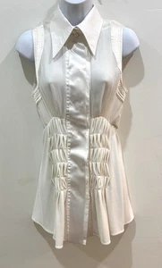 Vintage GIANFRANCO FERRE Sleeveless Blouse Pointed Collar Sheer Silk Ivory sz 42 - Picture 1 of 24
