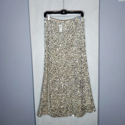  Old Navy Maxi Skirt L Champagne Silver Sequin A-Line Maximalist Gypsy Festival  - Image 1 of 4