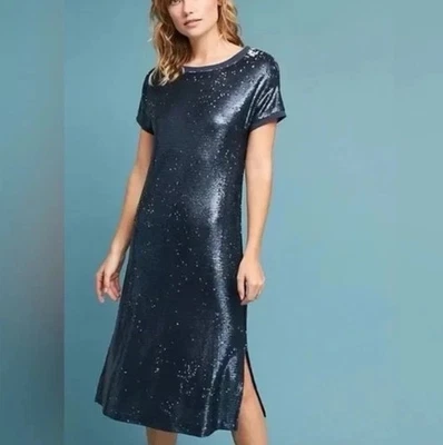 Nuevo Vestido de Fiesta MOULINETTE SOEURS Anthropologie Para Mujer XS Azul Lentejuelas Midi Foto 1 de 4