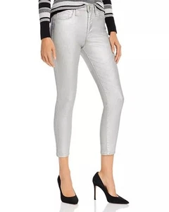 NWT Frame Ali High Rise Cigarette Women Sz 29 Skinny Fit Silver Coated Metallic - Picture 1 of 15