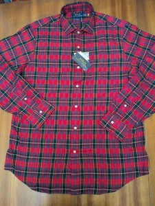 Polo Ralph Lauren Classic Button Shirt L Large Flannel Red Navy Tartan Plaid NWT - Picture 1 of 15