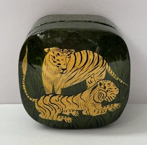 Caja baratija vintage pintada a mano laca de tigre decoración única arte popular - Imagen 1 de 7