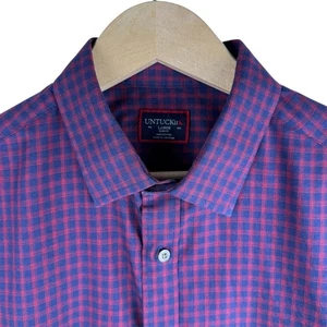 UNTUCKit Andretti Slim Fit Gingham Button Down Shirt Mens Large Navy Red - Picture 1 of 10