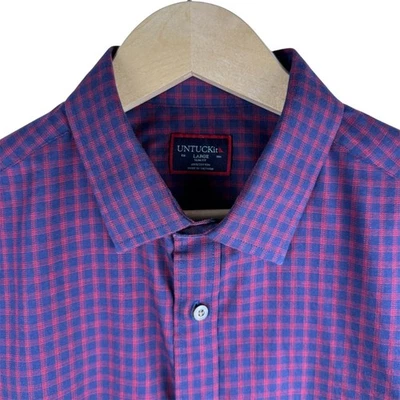 UNTUCKit Andretti Slim Fit Gingham Button Down Shirt Mens Large Navy Red - Image 1 of 4