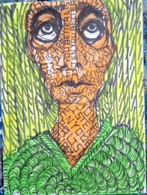 Camisa verde retrato de mujer medios mixtos ATC ORIGINAL 3,5 x 2,5 pulgadas Foto 1 de 4