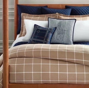 RALPH LAUREN Windowpane Duvet Cover Full Queen Camel Brown NEW Modern Equestrian - Picture 1 of 10
