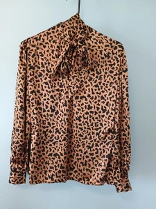 Camicetta Van Tisse 100% seta stampa leopardata cravatta collo tg 9 manica lunga pieghe mobwife - Foto 1 di 24