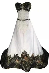 Vestido de novia línea A con cuentas con cordones bordado de novia tren de corte vestido de novia - Imagen 1 de 8