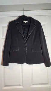 Lena Gabrielle schwarzer Blazer Jacke mit grauem Besatz Größe 10 - Bild 1 von 5