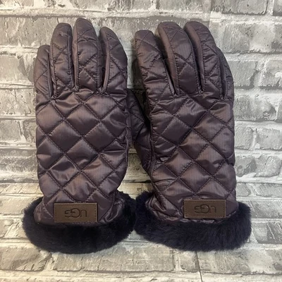 UGG Size L/XL Womens Gloves Purple Shearling Cuff Leather Palm Quilted - Image 1 of 4