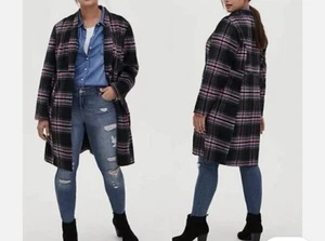 Torrid schwarz und pink karierter Wollmantel Gr. 2X - Bild 1 von 6