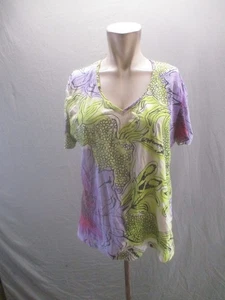 CHICO'S Size L Womens Cotton Blend V-Neck Short Sleeve Stylish Summer Top 617 - Picture 1 of 8