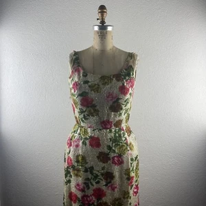 Vintage l 50s S Roses Iridescent Sequins Pinup Bombshell Glamour Wiggle Dress - Picture 1 of 14