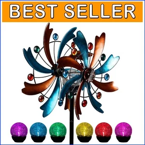56.3-Inch Solar Wind Spinner with Color-Changing LED Glass Ball Decoration - Picture 1 of 8