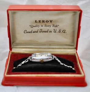 Vintage Deco 30’s Stainless 7 Jewels Leroy Watch in Org Red Plastic Deco Case - Picture 1 of 11