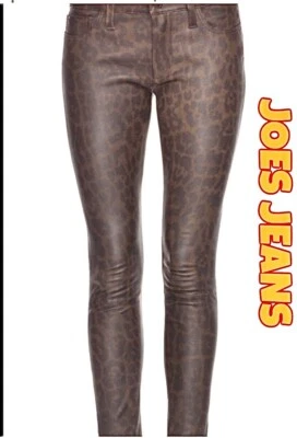 NOVO $899 Joe's Jeans Super Chic 100% CALÇA DE COURO Leopardo Marrom 29 Tornozelo Magra - Imagem 1 de 2