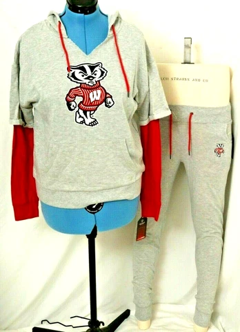 NEW Wisconsin Badgers Gray Heathered Hoodie Pants Sweat Suit outfit Women's M Cover