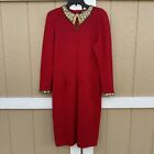 Vintage Don Sayres For Wellmore Red Gold Jeweled Collared Knit Dress Size 6