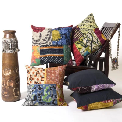 Indian Kantha Throw Pillow Covers Set of Sofa decorative Cushion Covers - Image 1 of 4