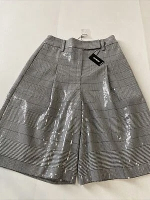 Express Women’s 2 Gray Plaid Sequins Covered Pleated Gauchos Culotte Shorts $80 - Изображение 1 из 4