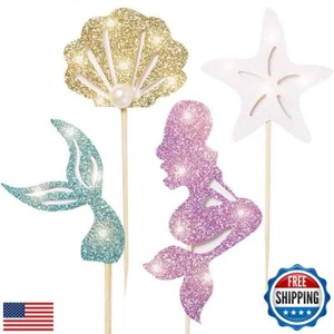 24 pcs Mermaid Party Decoration Supplies-Adorable Glitter Mermaid Theme Cupca - Picture 1 of 5