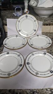 8 Vtg Wedgewood & england Salad Plates 9" white with black and gold accents.