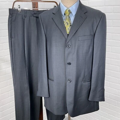 Pierre Cardin Suit Men 42R 34Wx29L Gray Blue Stripe Wool South Africa Classic - Image 1 of 4