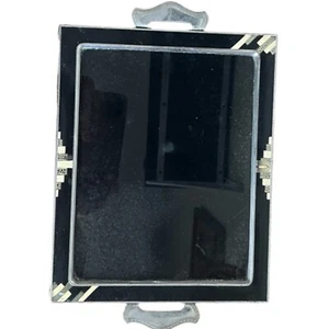 VINTAGE CHROME ART DECO SERVING TRAY WITH ENAMEL ACCENTS AND GLASS TOP - Picture 1 of 12