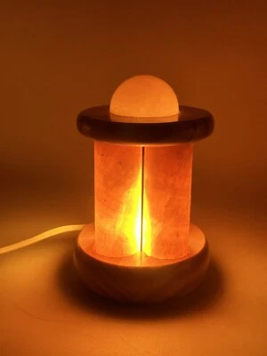 Night Light Mood Lamp Hand Made Honey Calcite Pilars & Wood New Switch Cord - Image 1 of 4