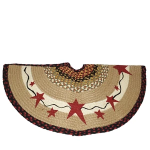 Primitive Burgundy Star Tree Skirt Woven Jute Rug Susan Burd Farmhouse Cabin 30" - Picture 1 of 3