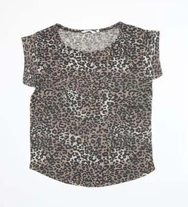 New Look Womens Beige Animal Cotton Blend T-Shirt Size 8 - Picture 1 of 12
