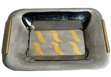 1980s metallic tray Italy opulence stainless with gold accents Inoxbeck
