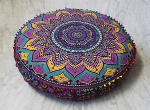 42X6" Cotton Multi Floral Mandala Round Cotton Cushion Cover Floor Decor Pillow - Picture 1 of 3