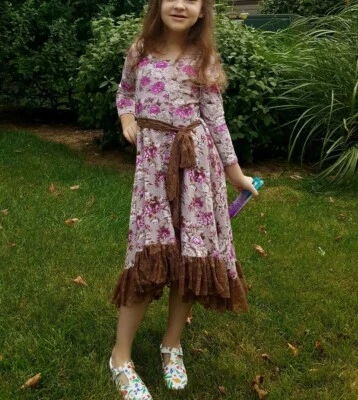 Maxi Vestido Giratorio Mia Belle Bebé Alta Costura Niñas Rosa Floral Encaje. Talla 6 Foto 1 de 4