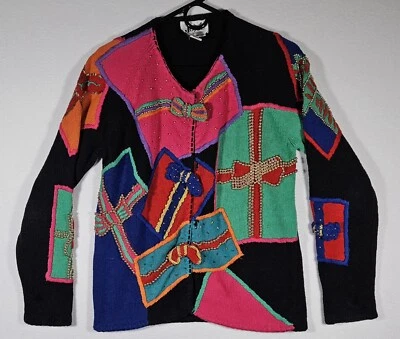 Vintage Women's Joyce Holiday Gifts Bows Collectible Sweater Jacket Size Medium - Изображение 1 из 4