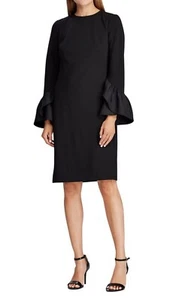 NWT Womens Lauren Ralph Lauren Ruffle Long Sleeve Knee Length Dress Black 8 - Picture 1 of 12
