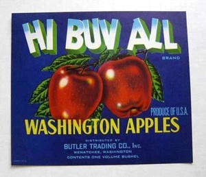 Caja de frutas de manzana 1940 Hi Buv All Washington etiqueta azul - Imagen 1 de 1