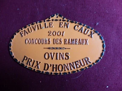 PLAQUE DE CONCOURS AGRICOLE / fauville en caux 2001 / ovins prix d' honneur - Photo 1/2
