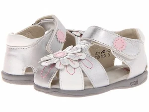 Sandals Infants Silver/White Closed Toe Little Girls Sandals Infants SZ 5 1/2 - Picture 1 of 6