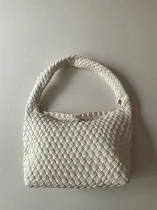 NEW Ivory Woven Braided Shoulder Bag Purse Handbag Small Tote Faux Vegan Leather - Picture 1 of 16