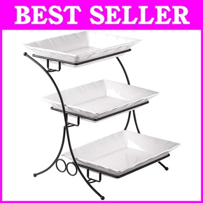 Juego de bandejas para servir de porcelana blanca de 3 niveles Foto 1 de 4