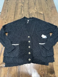 Free People Montana Cardigan Women S Beige Cable Knit Button Up Pockets Chunky - Picture 1 of 10